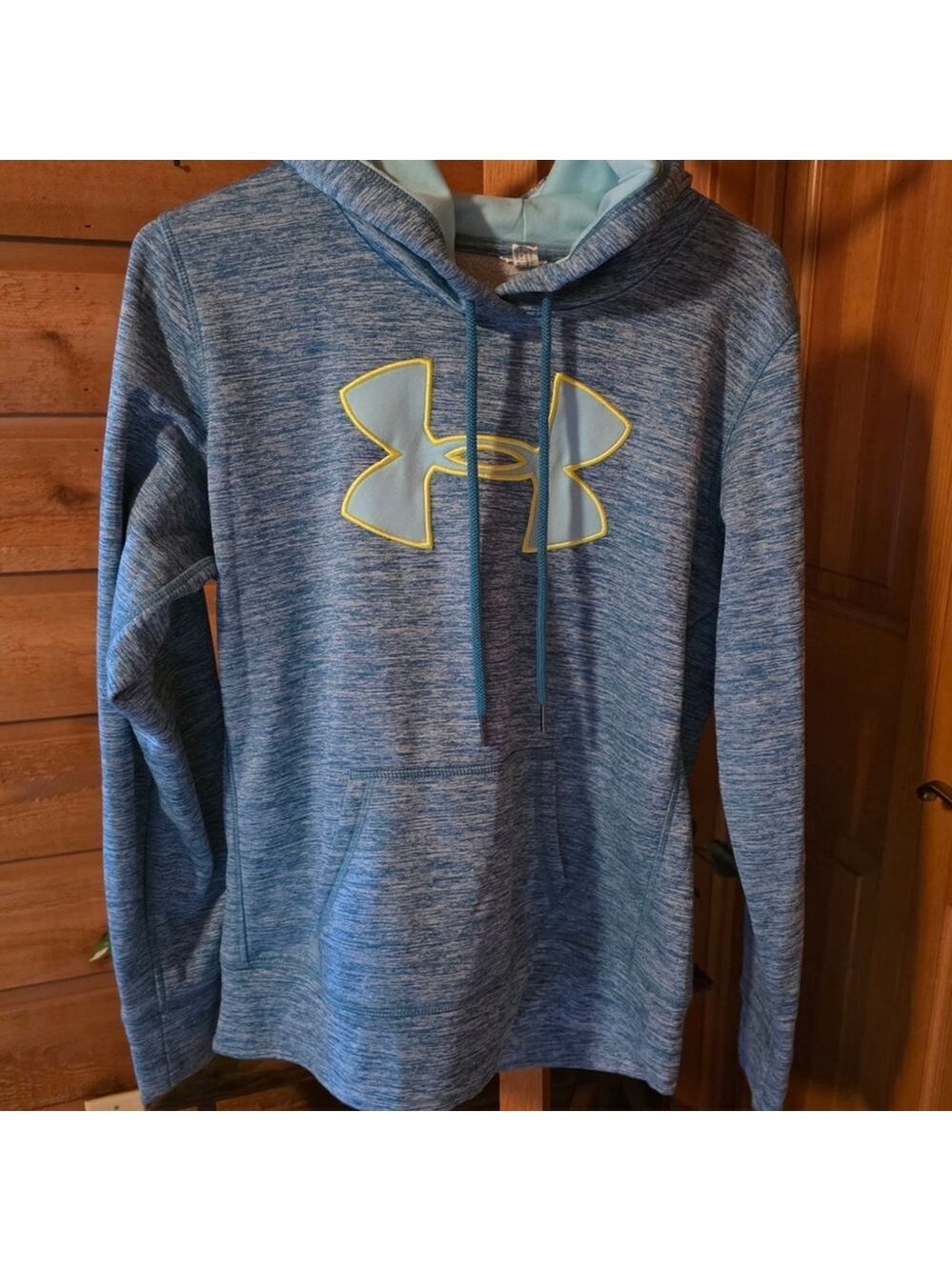 Under Armour Heathered Blue Hoodie Yellow Logo